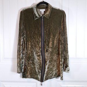 Soft Surroundings Crushed Velvet Silk Blend Full Zip Blouse S